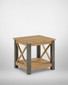 Hulstone Industrial Reclaimed Lamp Table WFS-BH-HUL10A, a square wooden side table with a bottom shelf and metal cross braces on the sides.