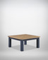 Saltmarsh Blue Low Square Coffee Table WFS-BH-SAL08B, a wooden coffee table with a natural wood top and blue painted legs, stylish and modern furniture piece.
