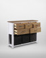 Chalkwash White Sideboard / Console Table WFS-BH-CHA02C, wooden sideboard with six drawers and storage baskets, white frame with natural wood drawers and top.