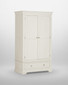Vermont 2 Door Wardrobe in Ivory, image of a wooden wardrobe with two doors and a bottom drawer, featuring a classic design with round silver knobs.