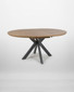 Hamilton Rustic Oak Round 120cm - 160cm Extending Table, wooden dining table with a round rustic oak top and modern black foldable X-shaped metal legs.