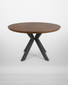 Hamilton Smoked Oak 120cm Round Table, modern round dining table with smoked oak wood top and black angled metal legs.