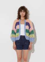 Maiami Stripes Galore Bomber Cardigan - Light Blue Melange