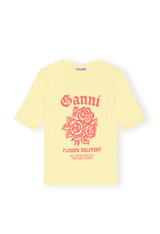 Ganni Light Cotton Jersey Fitted T-Shirt - Yellow Cream