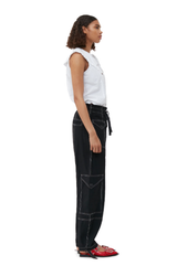 Ganni Light Slub High Waist Pocket Pants - Black