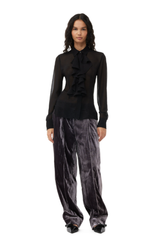 Ganni  Velvet Stripe Relaxed Pleated Pants - Phantom