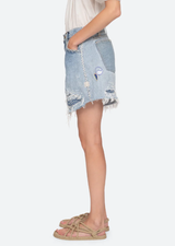 Sea-NY Marion Mended Denim Shorts - Blue