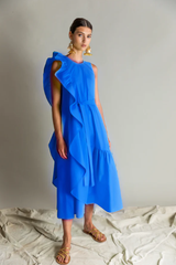 Psophia Ruffle Dress - Cobalt