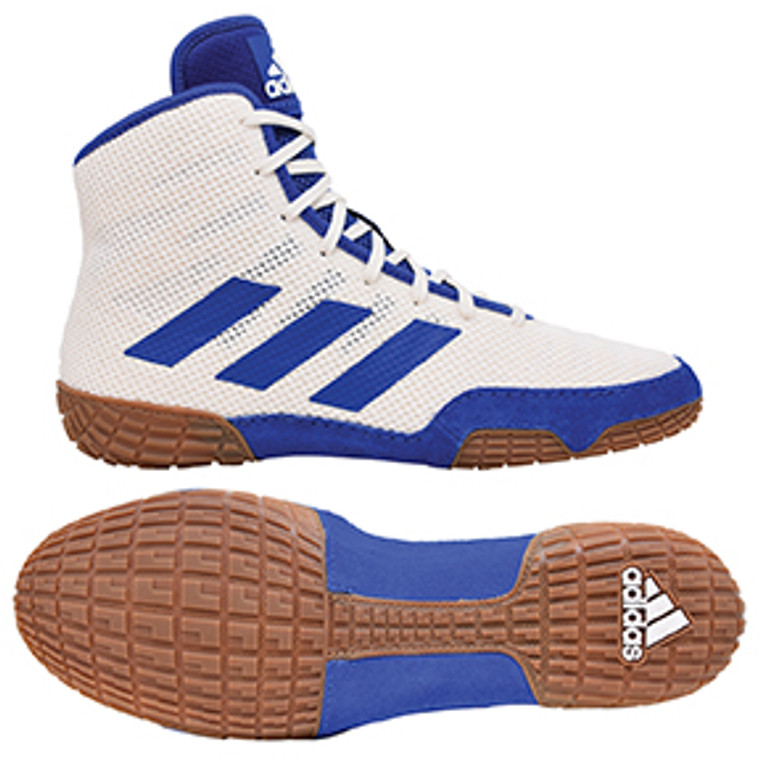 Youth adidas Tech Fall Wrestling Shoe in White and Royal 