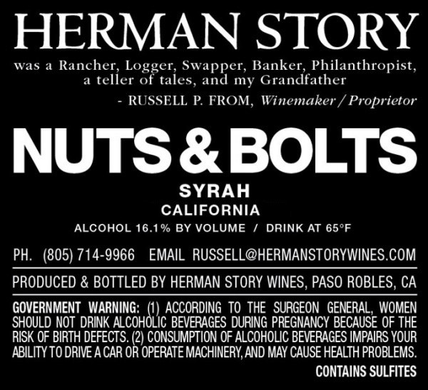 Herman Story Syrah California Nuts & Bolts 2021 Woodland Hills Wine