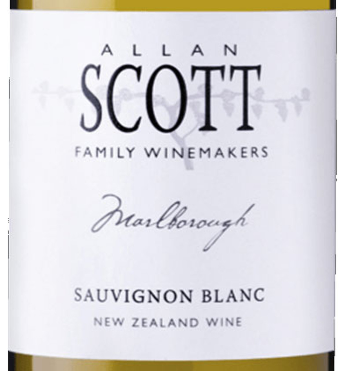 Allan Scott Sauvignon Blanc 2023 bottle from Marlborough, New Zealand, showcasing crisp citrus and tropical notes.