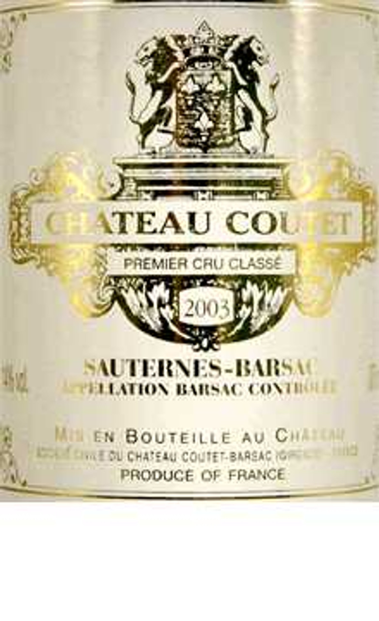Coutet Sauternes Barsac 2003, a rich and luxurious 375ml bottle of sweet wine from the Barsac subregion of Bordeaux.