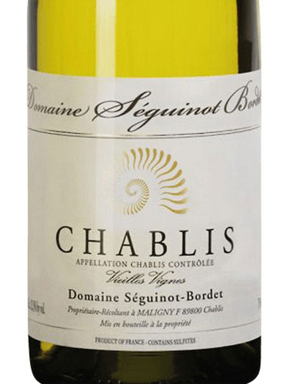 White wine label with a spiral design and the text