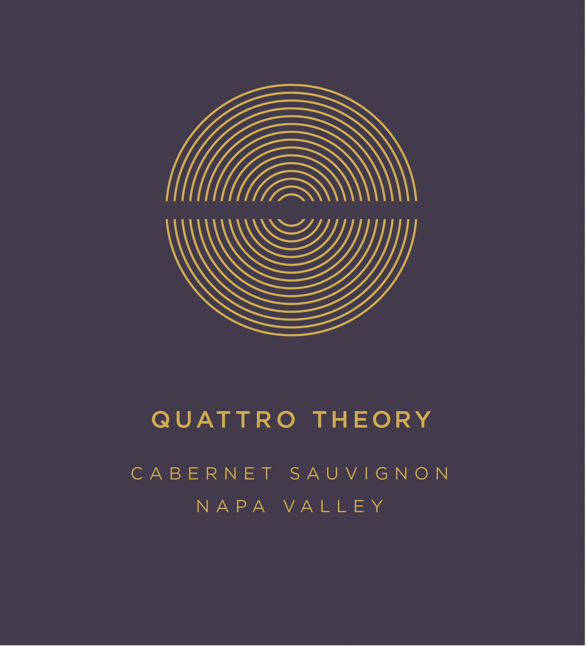 Quattro Theory Merlot Napa Valley 2022 bottle label featuring concentric golden circles on a deep purple background.