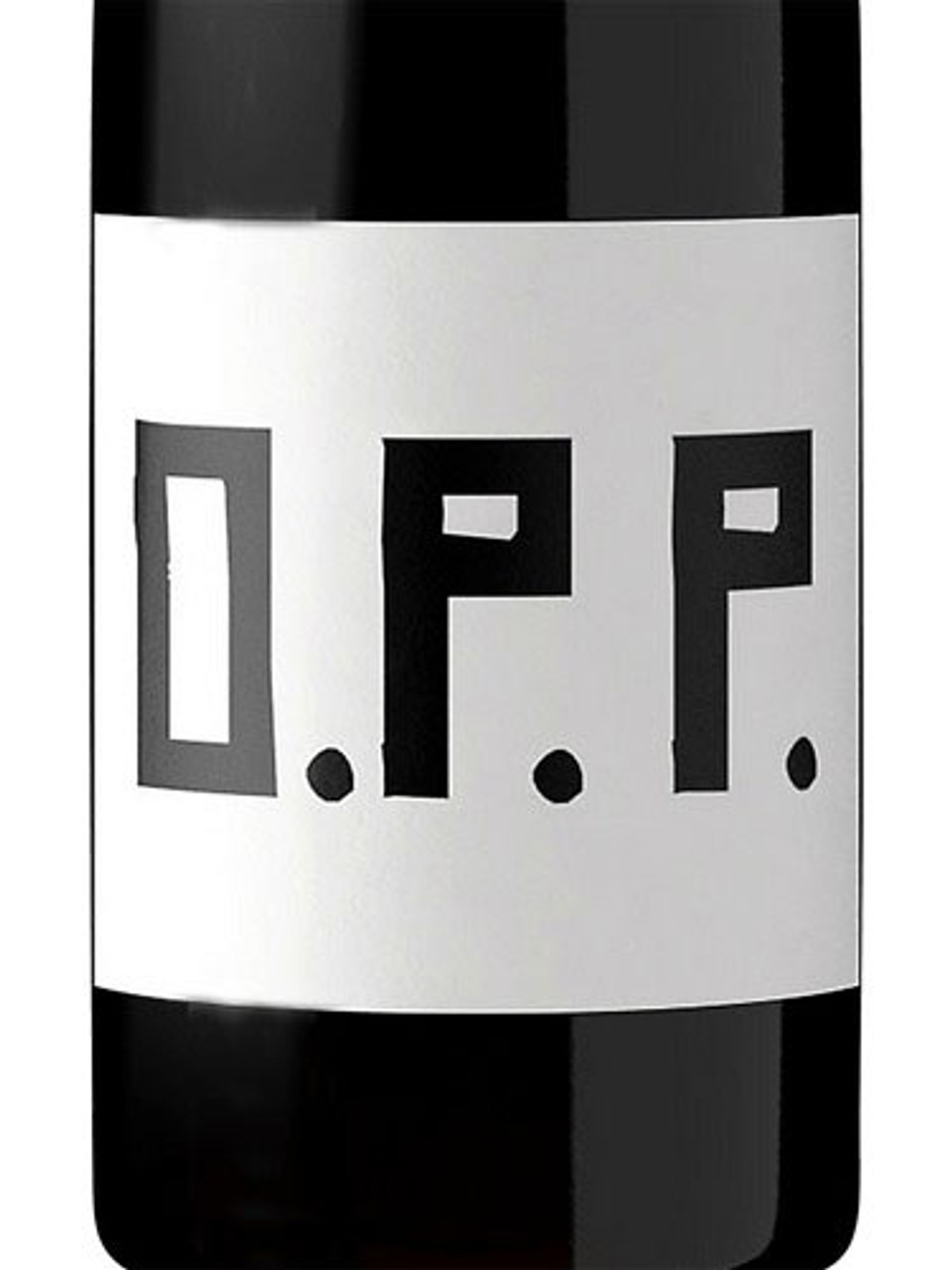 Close-up of a wine bottle with a bold 