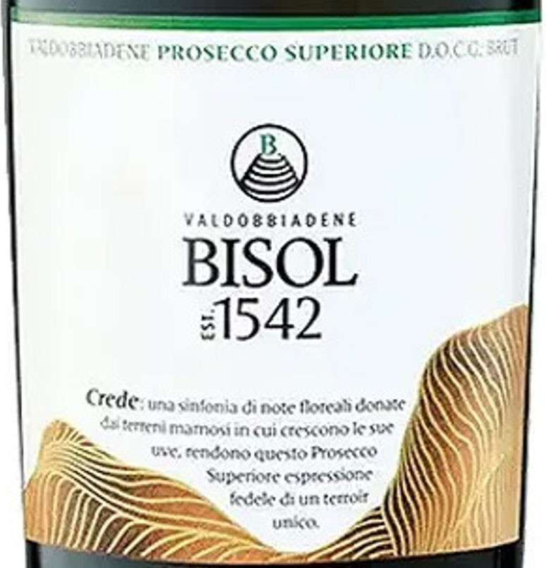 Bisol Crede Brut Valdobbiadene Prosecco Superiore 2023 from Prosecco DOCG, Veneto, Italy.