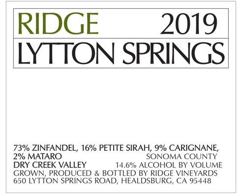 Ridge Lytton Springs Dry Creek Valley 2019