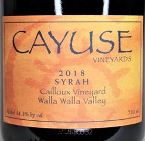 Cayuse Syrah Walla Walla Valley Cailloux Vineyard 2018