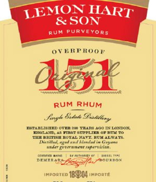 Lemon Hart Demerara Rum 151 Proof