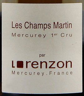 Lorenzon/Bruno Mercurey 1er cru Champs Martin Blanc 2022