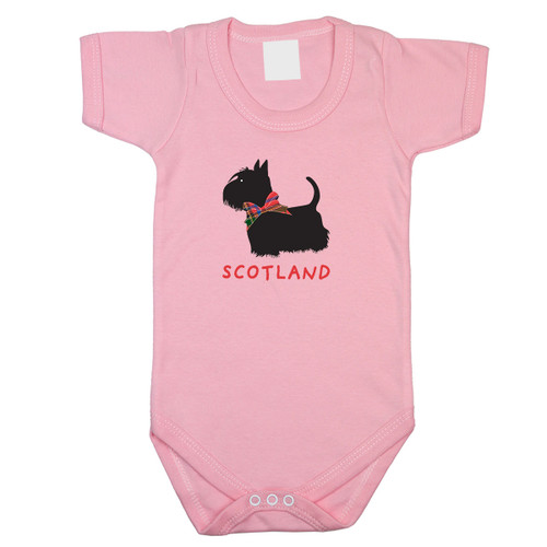 Scottie Dog With Tartan Bow Baby Babysuit