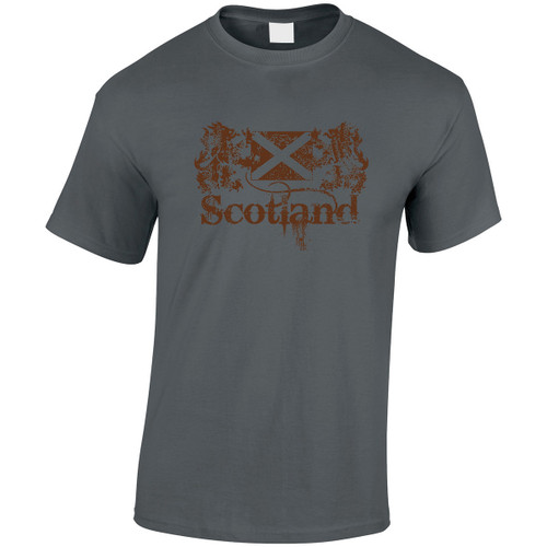 Scotland Lion and Flag Distressed Design T-Shirt