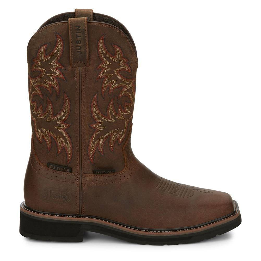 Men's Justin Original Work Boots 11" Driller Square Toe Steel Toe Waterproof