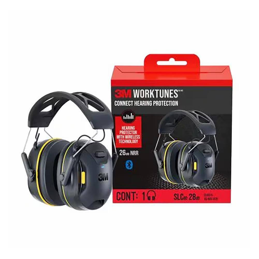 3M WorkTunes Over-the-Head Earmuff Hearing Protector 24 dB, Black Yellow, 1 pair