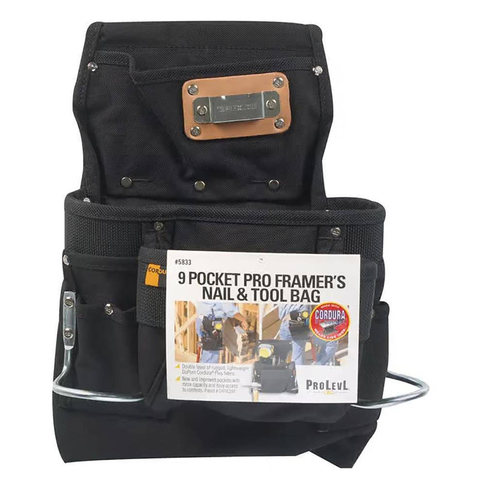 CLC Ballistic Polyester Tool Bag, 5" W x 15.25" H, 9-Pocket, Black, 1 Piece