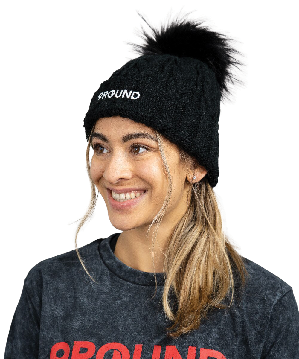 Convertible Cable Knit Pom Beanie | 9Round Kickboxing