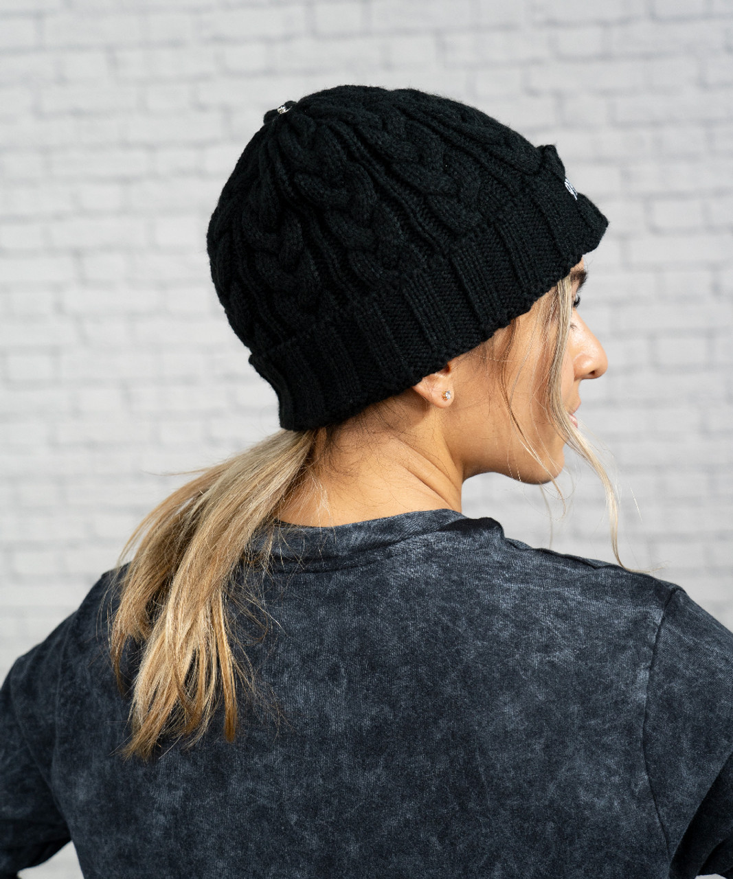 Convertible Cable Knit Pom Beanie