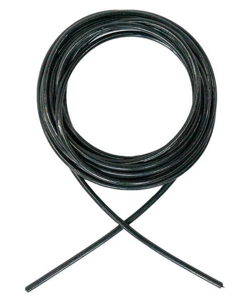 A black jump rope cord coiled without handles to be used as a replacement cord