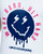 A close up view of a white tank top that has a navy smiley face design and red text that reads, "Word Hard HIt Hard" around it. There is also a navy blue I Love Kickboxing logo.