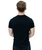 A man facing away from camera show the back of a plain black t-shirt