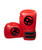 A pair of boxing gloves that are completely red all over with a black circle 9Round logo on the center of the glove and a black patch that reads 9Round on the velcro portion around the wrist