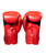 A pair of boxing gloves side by side with a view of the palm of the glove. The gloves are mostly red with some black accents