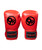 A pair of boxing gloves side by side that are completely red all over with a black circle 9Round logo on the center of the glove and a black patch that reads 9Round on the velcro portion around the wrist