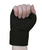 A hand held in the air in a fist with the palm of the hand facing you and wearing a solid black boxing hand wrap A hand held in the air in a fist with the palm of the hand facing you and wearing a solid black boxing hand wrap