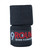 A set of boxing hand wraps rolled up for storage stacked on top of each other with a solid black material on them and the 9Round logo on a black patch over the hook and loop closure
