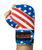 A hand making a fist in the air wearing a boxing hand wrap that features a USA flag with stars and stripes design A hand making a fist in the air wearing a boxing hand wrap that features a USA flag with stars and stripes design