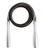 A black cord jump rope coiled up with silver metal handles that read 9Round on them