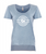A flat view of a light blue t-shirt with a white circle graphic design on the front
