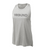 A flat view of a flowy grey tank top with a slightly high neck line and slightly darker text that reads 9Round