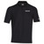 A flat view of the front of a black polo shirt with a white 9Round logo on the upper right-hand side