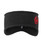 A flat view of the front of a black fleece headband that has a red 9Round circle logo off to one side