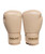 A pair of beige 9Round kickboxing fitness gloves with the brand logo on the wrist straps, positioned upright and side by side.