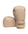 A pair of beige 9ROUND kickboxing fitness gloves, one upright and the other lying flat, against a plain white background.
