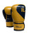 A pair of gold and black boxing gloves with I Love Kickboxing printed on them.