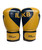 A pair of gold and black boxing gloves with IL printed on one glove and KB printed on the other, forming a heart when paired together and I Love Kickboxing printed on the wrist strap.