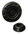 Two black circular shapes with ridged details are shown on a white background.